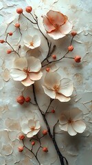 Cream Floral Phone Wallpaper   Soft Pink Flowers & Vibrant Buds on Light Textured Background | Vertical Mobile Aesthetic in 4K HD

