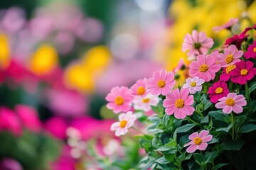 Obraz premium Pink Flowers Bloom Beautifully in Garden with Blurred Background, Spring Flowers Theme