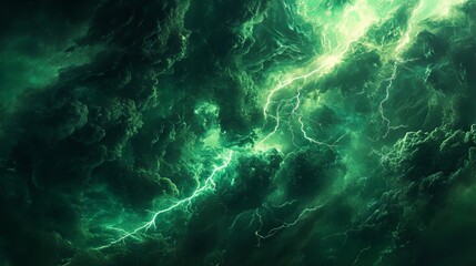 Obraz premium Dramatic green lightning storm cloudscape intense nature photography sky art dark bold epic power