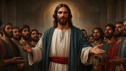 Naklejka premium Jesus Christ Preaching to His Disciples