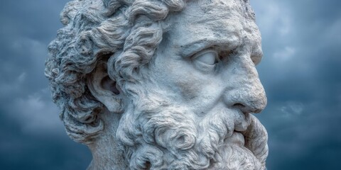 Obraz premium Sculpted Head of Zeus, God of The Sky And Ruler Of Heavens, Conveying The Weight Of Majesty
