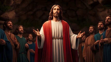 Naklejka premium Jesus Christ preaching to his disciples