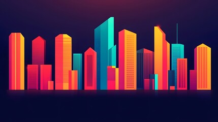 Obraz premium Vibrant city skyline with colorful geometric buildings
