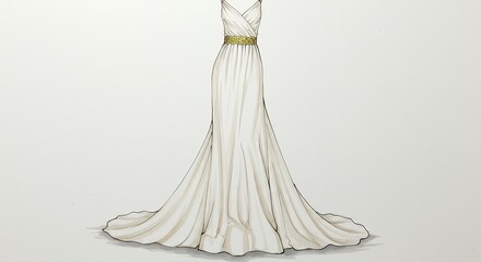Elegant wedding dress design sketch illustration
