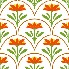 folk seamless floral pattern with geometrical elements.