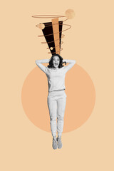 Trendy art creative vertical photo collage of minded girl guy think decision scribble brainstorming...