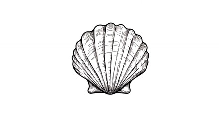 Scallop shell illustration black and white