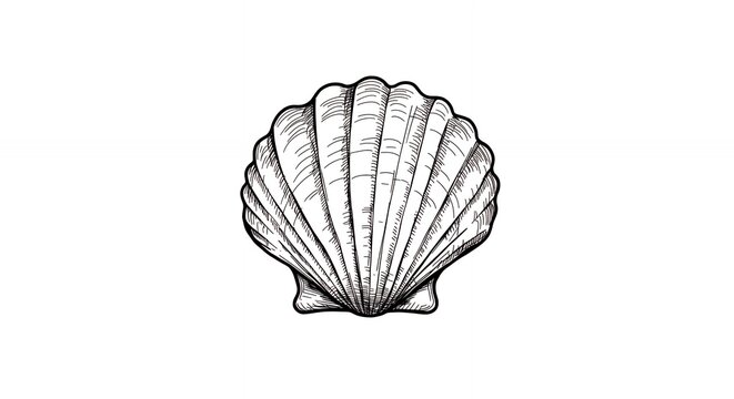 Scallop shell illustration black and white