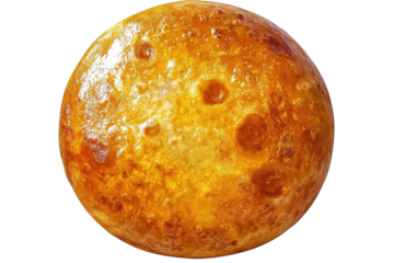 Striking image of Venus a fiery planet with craters and textured surface on transparent background