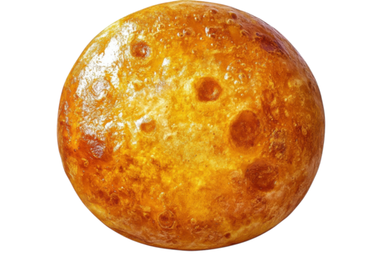 Striking image of Venus a fiery planet with craters and textured surface on transparent background