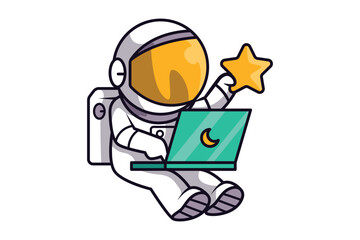 Astronaut Character Using Laptop