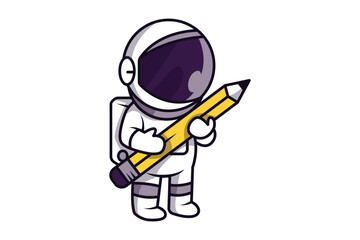 Astronaut Character Holding a Pencil