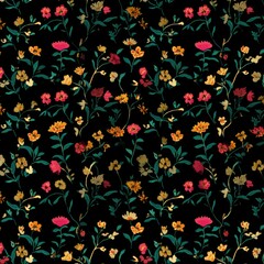 Obraz premium Dark Floral Textile: A Vintage-Inspired Botanical Print