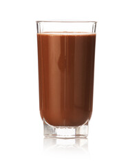 Tasty chocolate milk in glass isolated on white