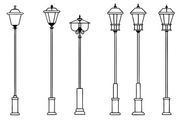 streetlamp line art featuring urban street lights