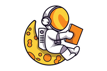 Astronaut Character Reading a Book on The Moon