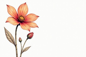 Obraz premium Dried flower sketch, simple lines, clean white backdrop , background, line art