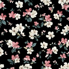Elegant Pink and White Blossom Floral Pattern: A Romantic Dark Background Design