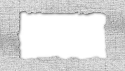 Torn of Linen Grey Fabric Frames with Fine Distressed Textile Grain on Transparent Background for Banner, Poster and Creative Design