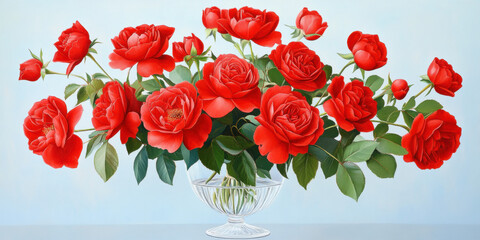 Vintage vase, A heavy crystal vase filled with deep red roses, showcasing elegance and beauty in a high-resolution image.