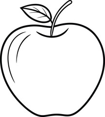 Curved Apple Line Art Vector – Clean Black Outline with Leaf