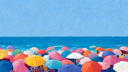 Colorful umbrellas on a sunny beach