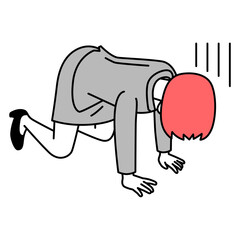 ひざまずいて落ち込むスーツの女性