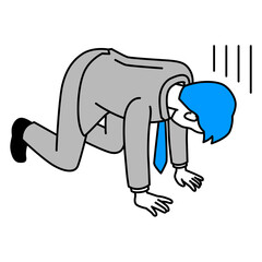 ひざまずいて落ち込むスーツの男性