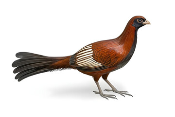 Chestnut bird with long tail feathers