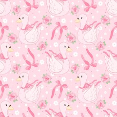 Swan Princess Ballet Seamless Pattern | Pink Coquette Girl Digital Paper