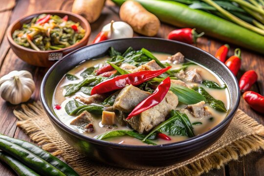 Enjoy the fiery goodness of laing: tender taro leaves bathed in creamy coconut milk.