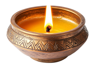 Ghee Lamp for Ritual Lighting and Offerings - Isolated on White Background