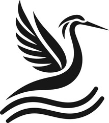 Simple Minimalist Black Silhouette of Elegant Crane, Vector Elegant Crane Art and Illustration Design