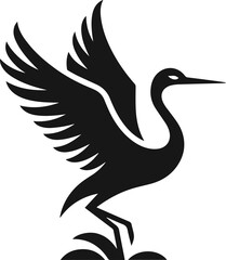 Simple Minimalist Black Silhouette of Elegant Crane, Vector Elegant Crane Art and Illustration Design