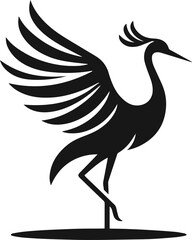 Simple Minimalist Black Silhouette of Elegant Crane, Vector Elegant Crane Art and Illustration Design