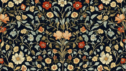 Detailed floral pattern featuring an intricate symmetrical design of flowers.