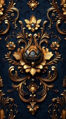 Elegant Gold Floral Phone Wallpaper  Ornate Blue Background | Vertical Aesthetic Mobile Design in 4K HD

