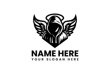 Detailed Dark Angel with Sword Silhouette. Classic Fantasy Motif