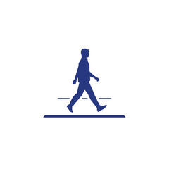 Obraz premium Silhouette illustration of an individual walking across a pedestrian crosswalk. Depicted in solid blue on a white background creating a minimalistic and modern design for various concepts.