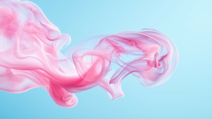 Fototapeta premium Elegant pink smoke swirls against a serene blue background.
