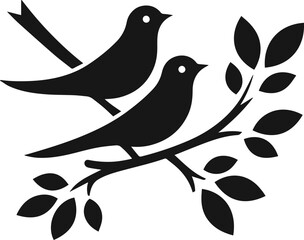 Simple Cute Minimalist Black Silhouette of Bird, Vector Cute Bird Art and Illustration Design