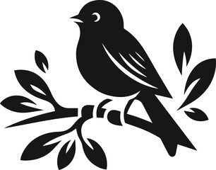 Simple Cute Minimalist Black Silhouette of Bird, Vector Cute Bird Art and Illustration Design