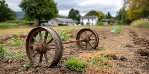 Fototapeta premium Rusty farm tool in a field
