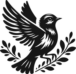 Simple Cute Minimalist Black Silhouette of Bird, Vector Cute Bird Art and Illustration Design