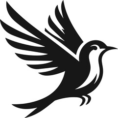 Simple Cute Minimalist Black Silhouette of Bird, Vector Cute Bird Art and Illustration Design