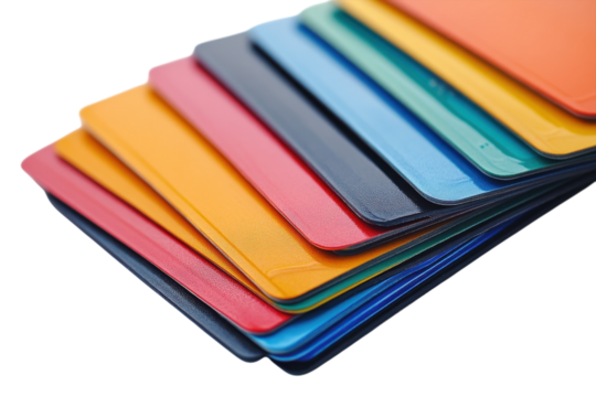 Vibrant color palette samples showcasing diverse shades glossy finish and on transparent background