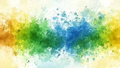 Colorful Splashes of Green, Yellow, and Blue, Abstract Art Inspired by the Brazilian Flag