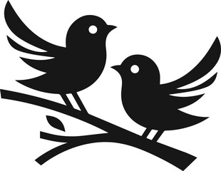 Simple Cute Minimalist Black Silhouette of Bird, Vector Cute Bird Art and Illustration Design, white or transparent background 