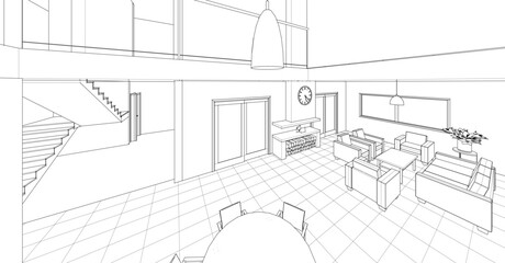 interior of a modern house 3d illustration