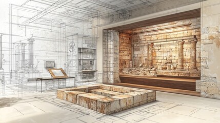 Architectural Visualization of Interior Design with Historical Artifacts